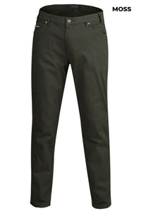 MENS - COTTON STRETCH JEANS - NAVY/MOSS GREEN/BLACK